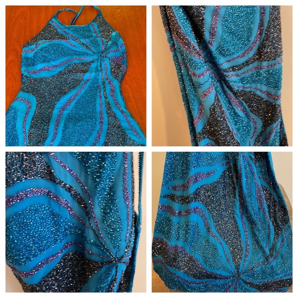 Vintage 90s Y2K 100% Silk Beaded Dress Slip Dress Backless Mermaid Prom Maxi - Picture 17 of 17